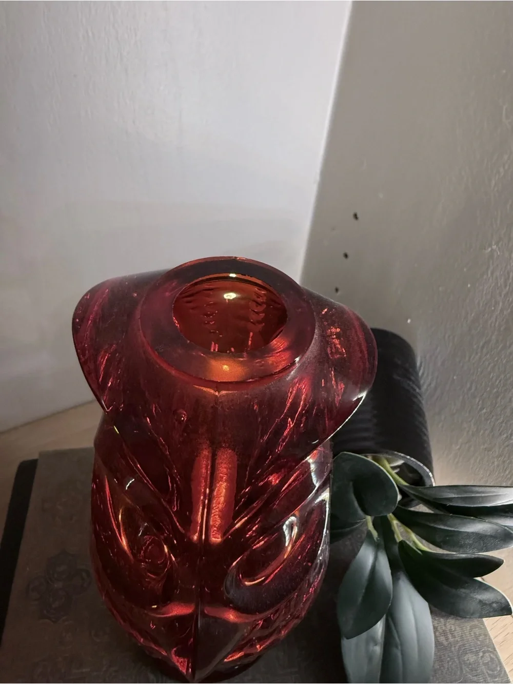 Viking Fairy Glass Owl Red